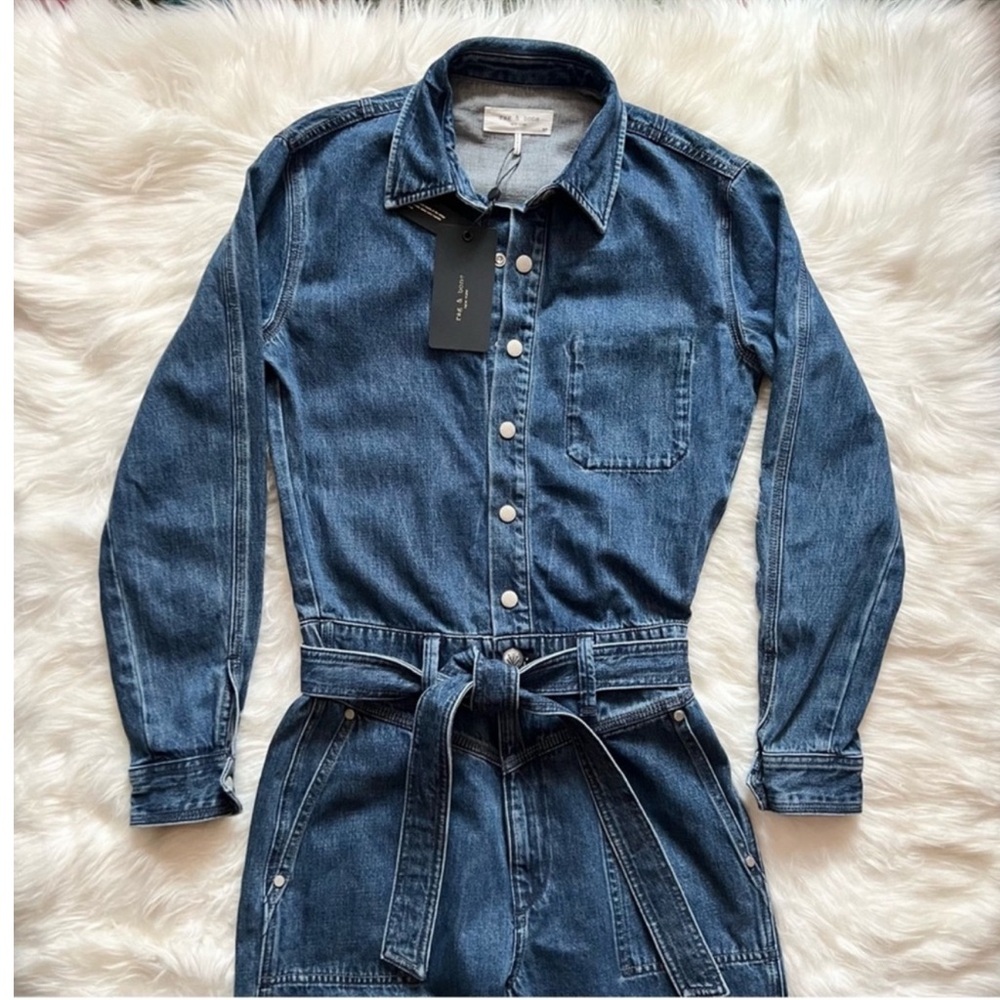 New! Rag & Bone Mia Denim Utility Jumpsuit - Picture 6 of 12